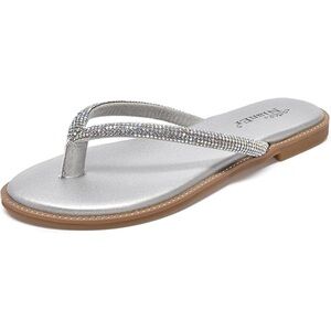 NianEr Silver Sparkly Rhinestone Flip Flop Sandals Comfort Foam Size 6 New